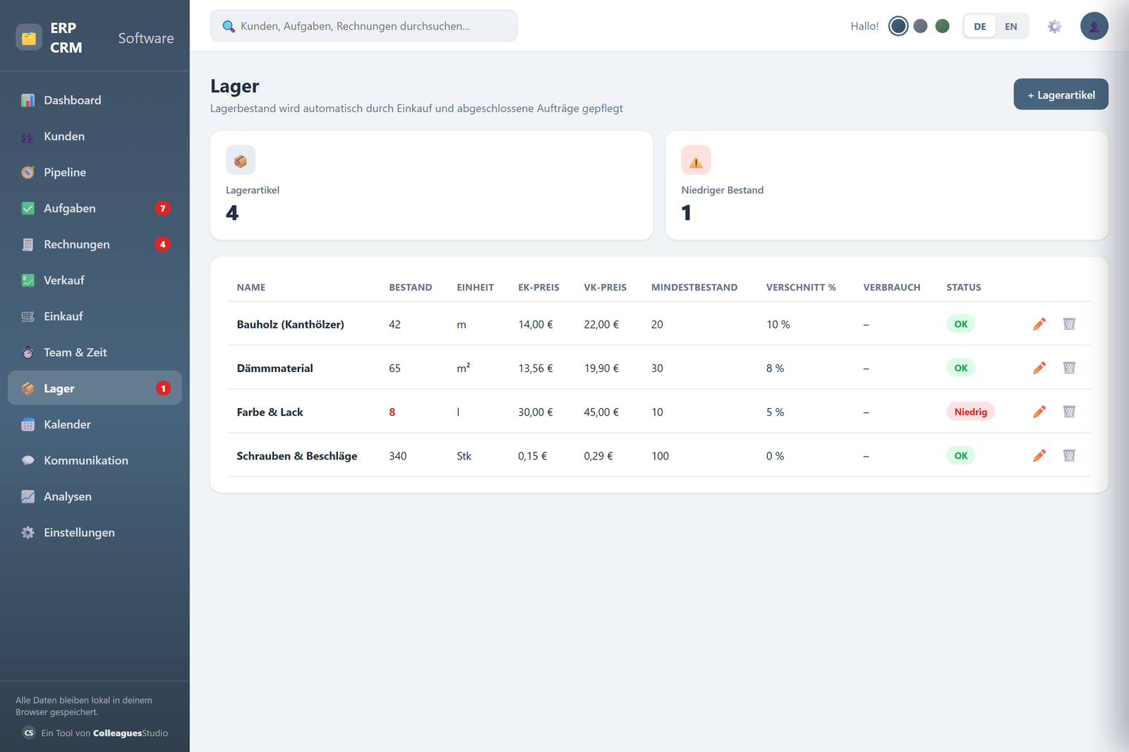 ERP-CRM Software – Lagerbestand