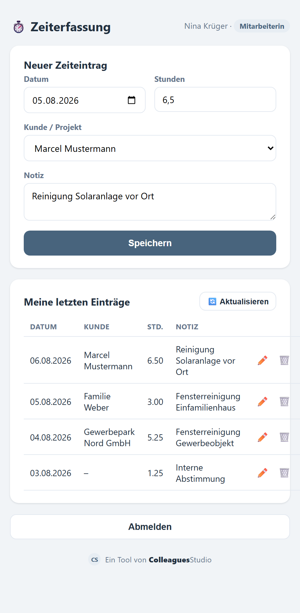 Zeiterfassung – Mitarbeiter-App